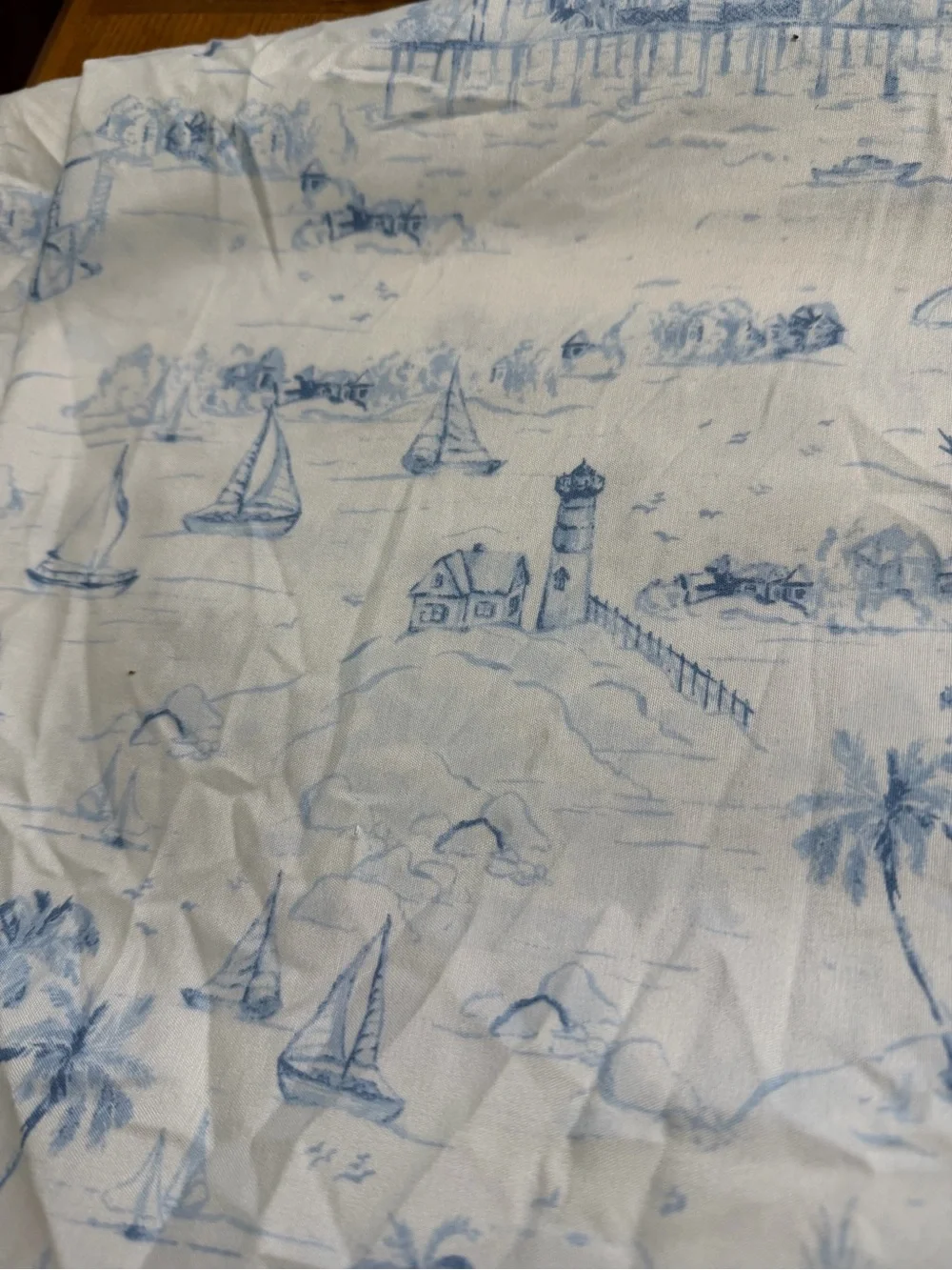 Coastal Twin Sheet Set Blue Beach Toile Palm /trees Sailboats 3 Pc Polyester